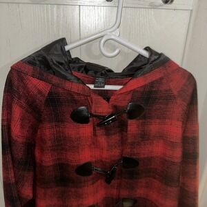 Nomadic Traders Red‎ Black Plaid Peacoat Jacket Womens Large Buffalo Plaid